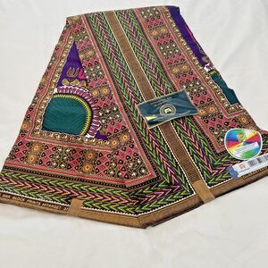 Phoenix Hitarget African Wax Purple Grint Abstract Fabric 6 Yards 100% Cotton